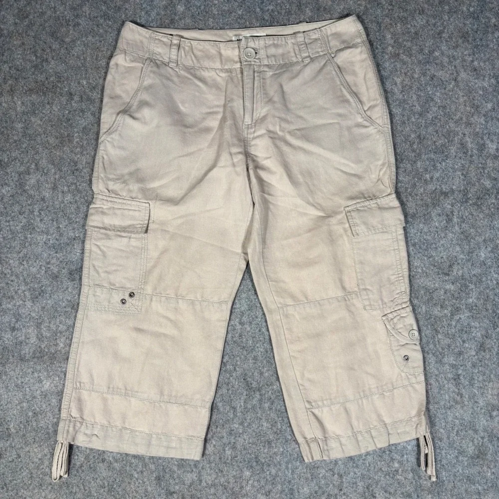 Banana Republic Cargo Capris Womens 6 Tan Linen Blend Martin Fit Cropped Pants